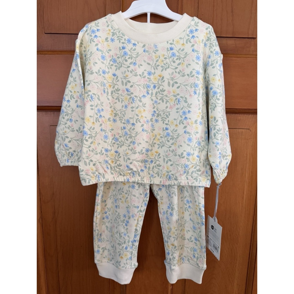 Baby Girls' Cloud Island Off-White Floral 2 Piece Sweatshirt & Pants 18M NWT
